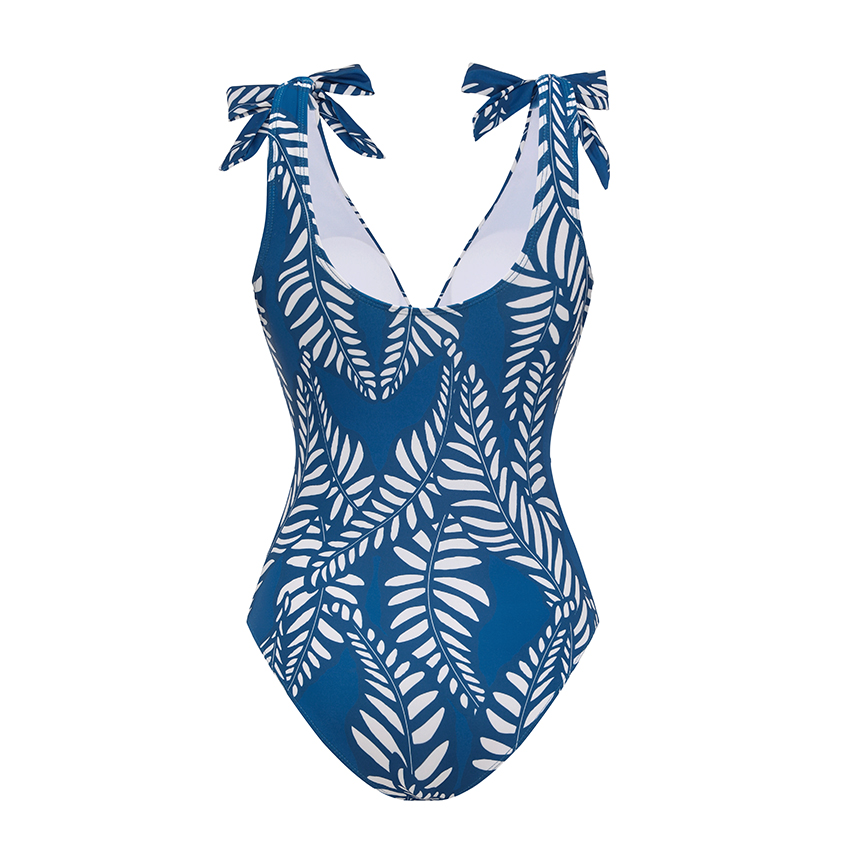 BLUE Sling White Folwer Solid Color Swimsuit Set(s)