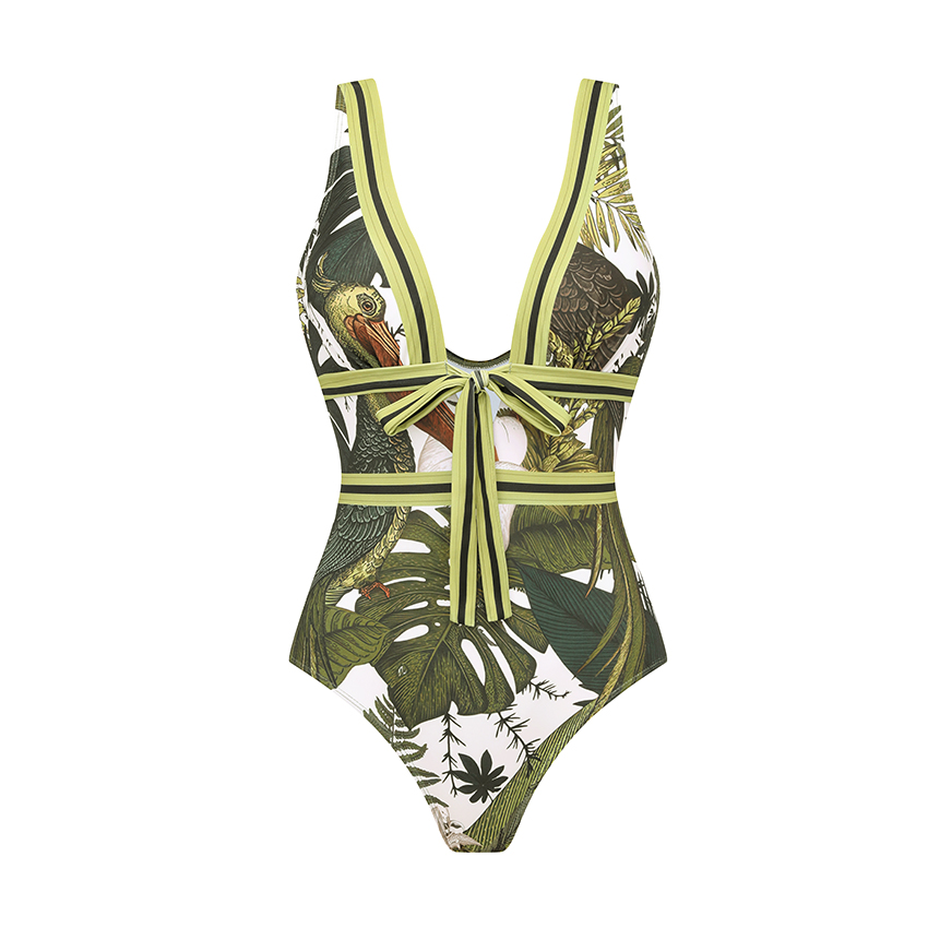 [Copy][Copy]Tie-shoulder Blue Leaves Print Swimsuit Set(s)