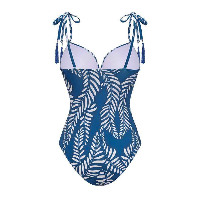 Sling Blue Tassel Leaves Print Swimsuit Set(s)