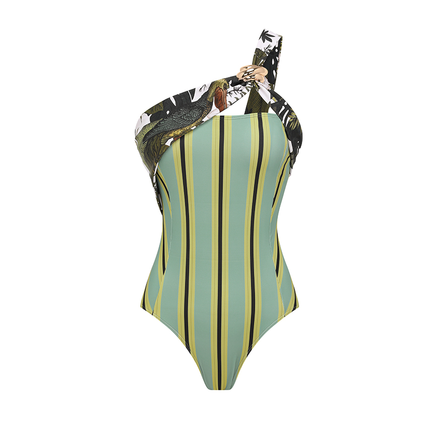 One Shoulder Striped Print Swimsuit Set(s)