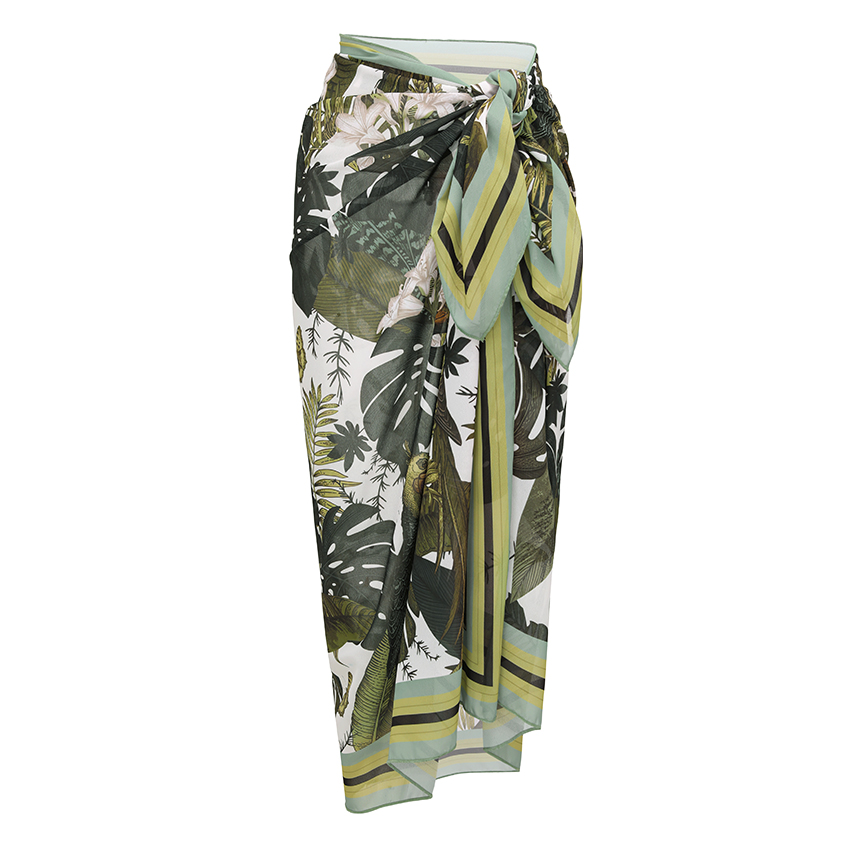 [Copy][Copy][Copy][Copy]Tie-shoulder Blue Leaves Print Swimsuit Set(s)