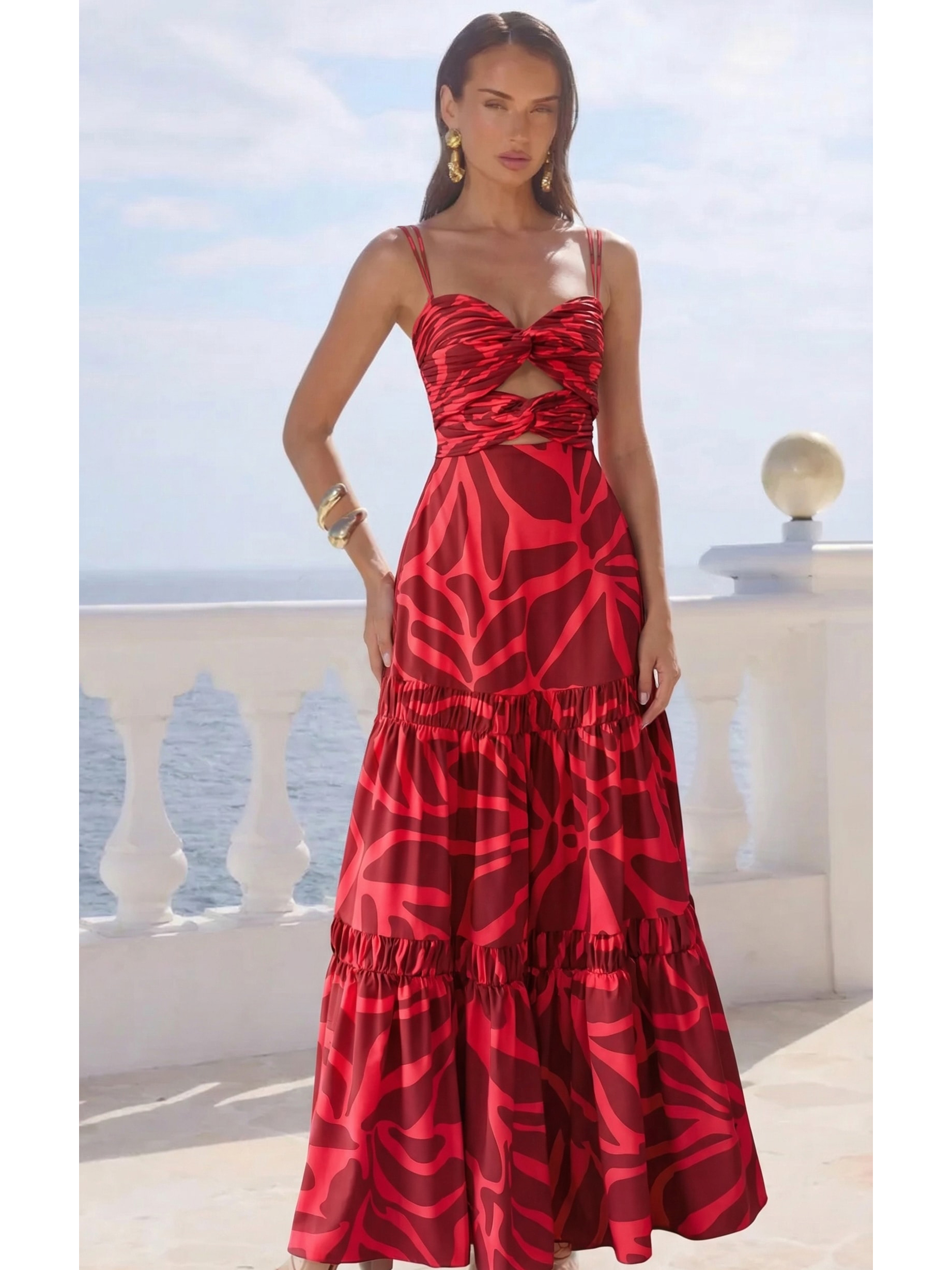 Printed One Piece Swimsuit and Skirt