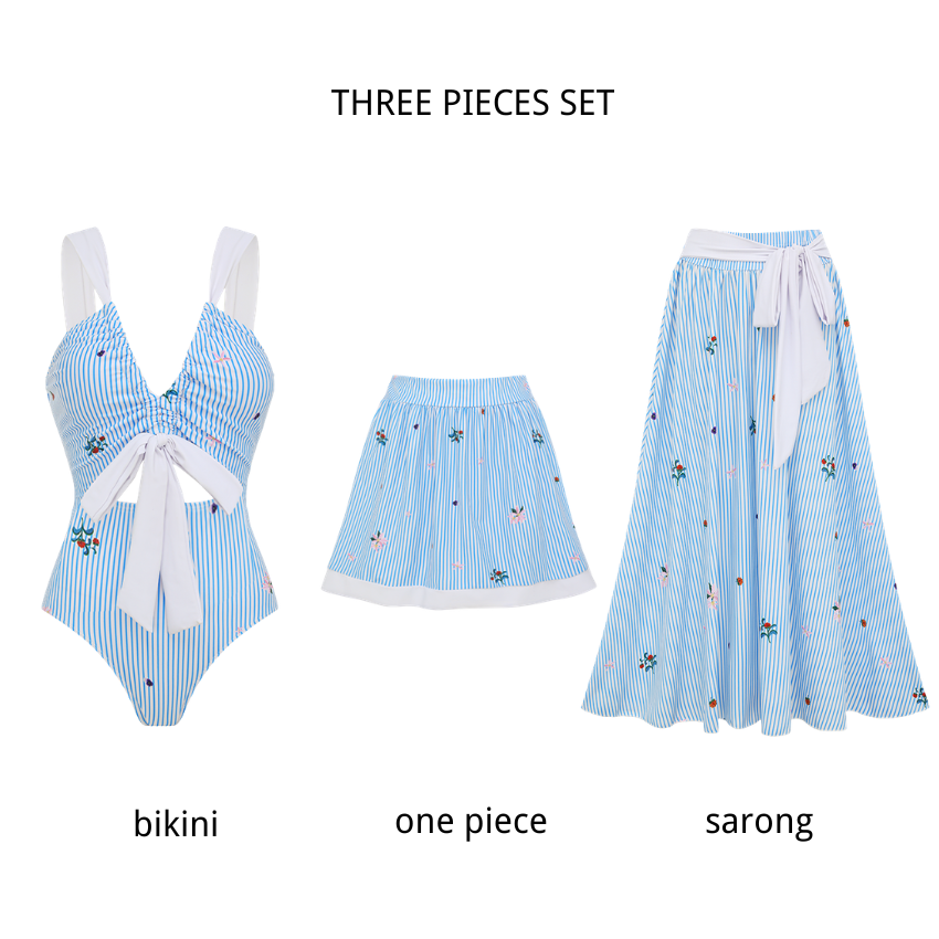 V-neck Blue Stripes Swimsuit Set(s)