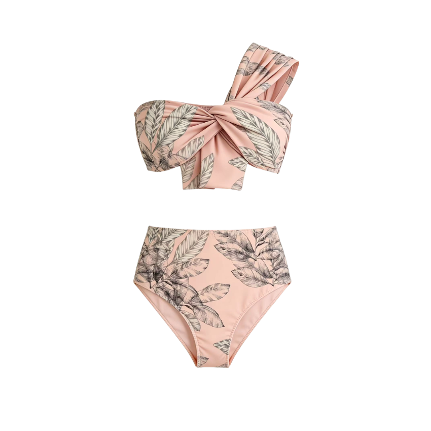 [Copy][Copy][Copy]Color-Blocked Blooming Flower Print Swimsuit Set(s)