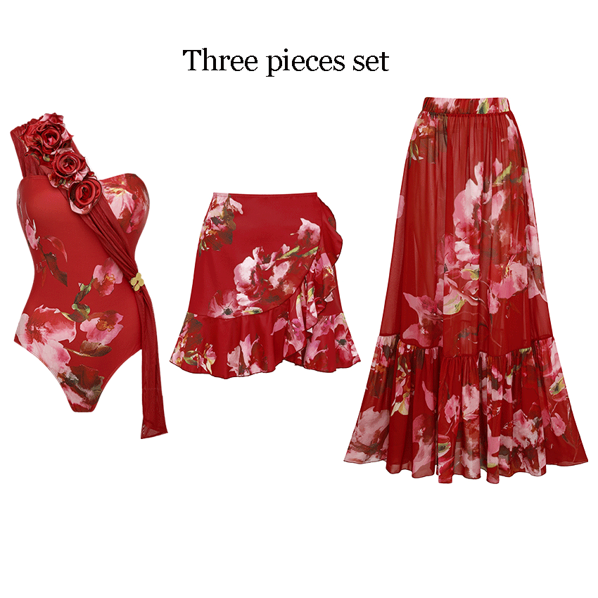 3D Flower One Shoulder Print Swimsuit Set(s)
