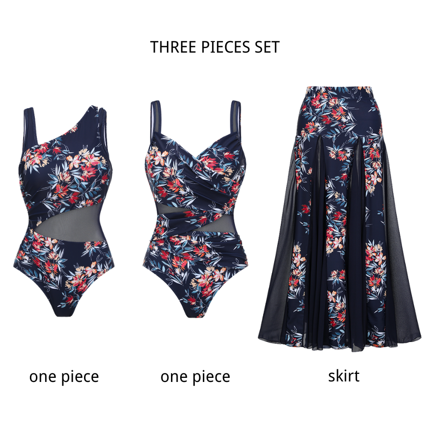 Fabric Splicing Ember Garden Print Swimsuit set(s)