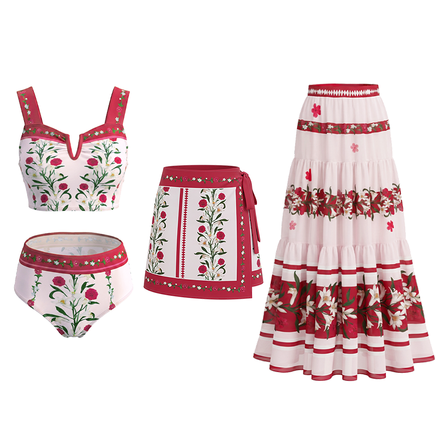 [Copy]Black Beige And Orange Floral Print Two-Piece Swimsuit Set(s)