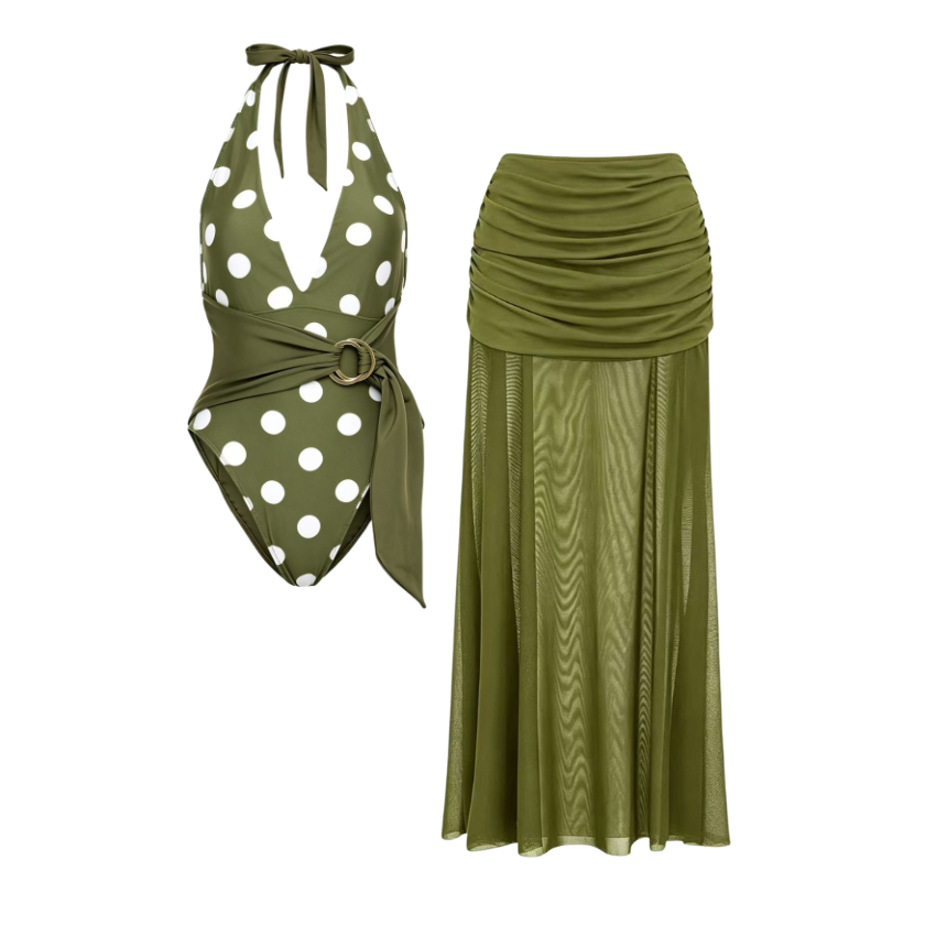 Olive Polka Halter Swimsuit Set(s)