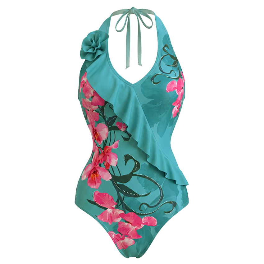 [Copy]Blue-Pink-Orange Gradient Beaded Braided Floral Swimsuit Set(s)