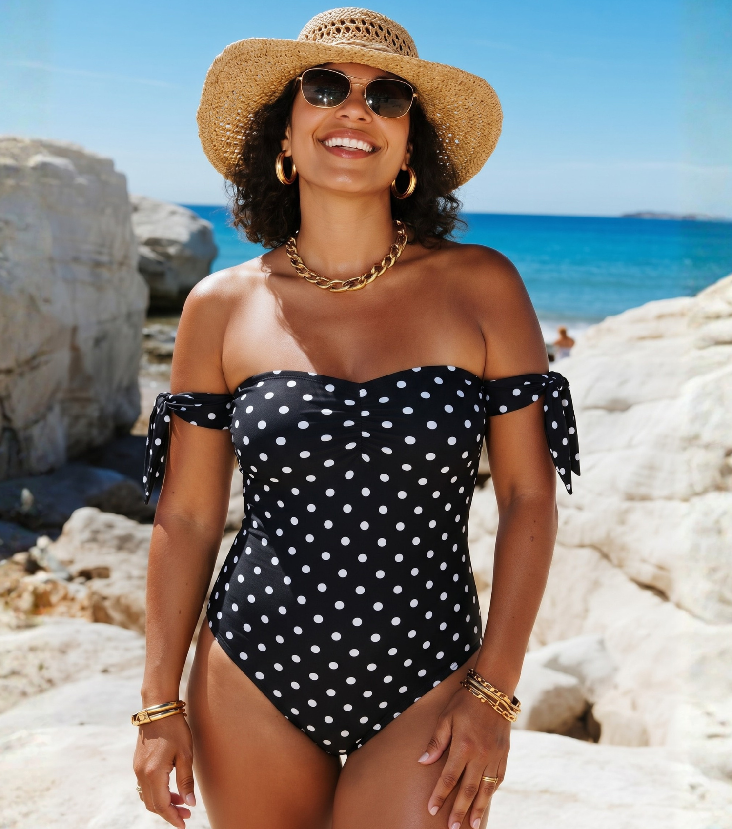 Plus Size Polka-Dot One Piece Swimsuit and Skirt