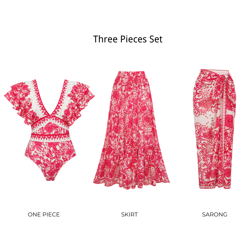 V Neck Ruffle Printed Swimsuit Set(s)