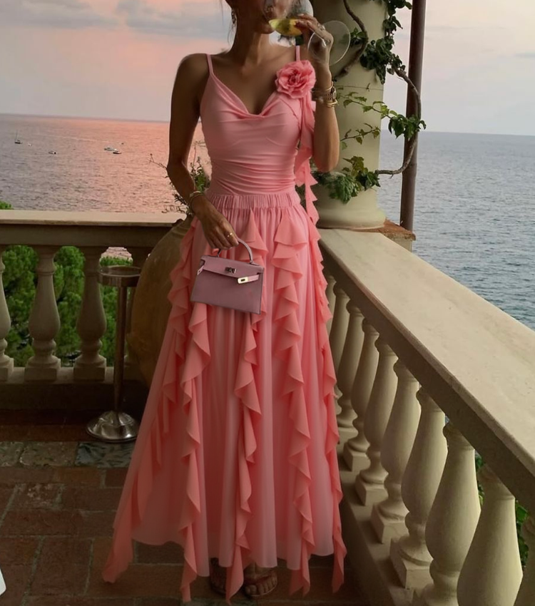 Light Coral Ruched 3D flowers Swimsuit Set(s)