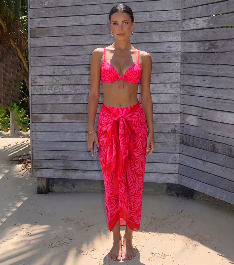 Sling Lace Up Red Print Swimsuit Set(s)