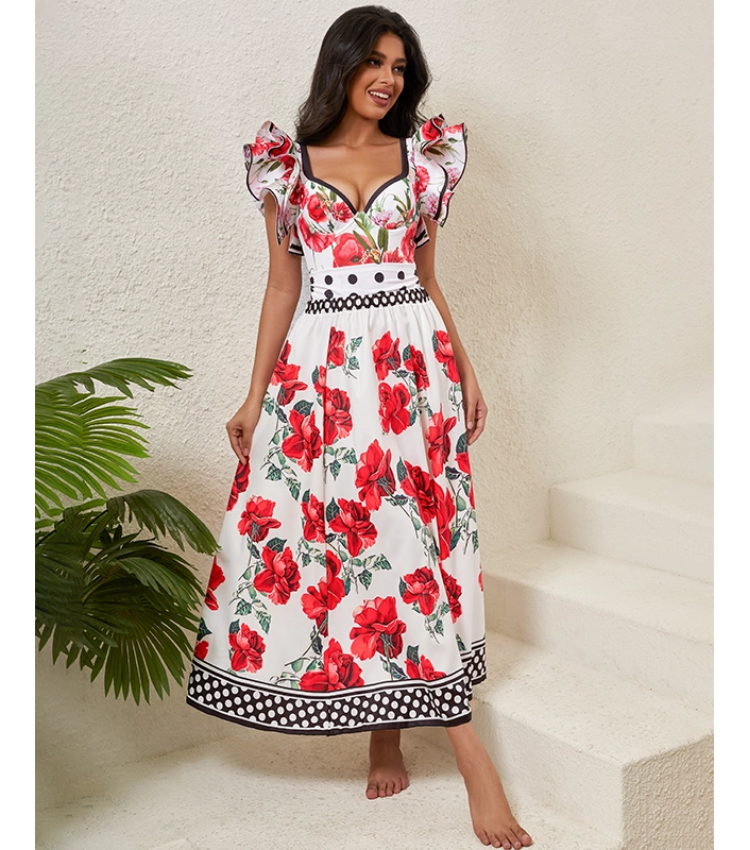 Rose Printed One Piece Swimsuit and Skirt Flaxmaker