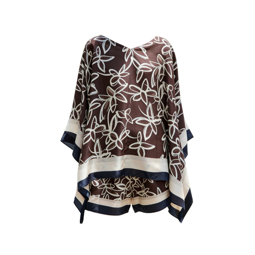 Abstract Floral One-Shoulder Two-Piece Set