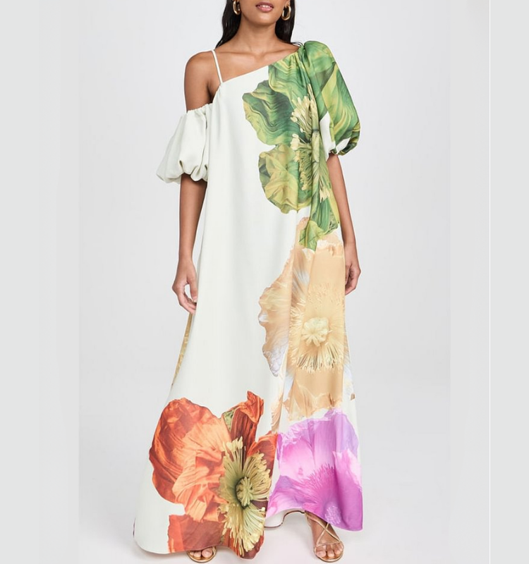 Floral Printed Open Shoulder Maxi Dress