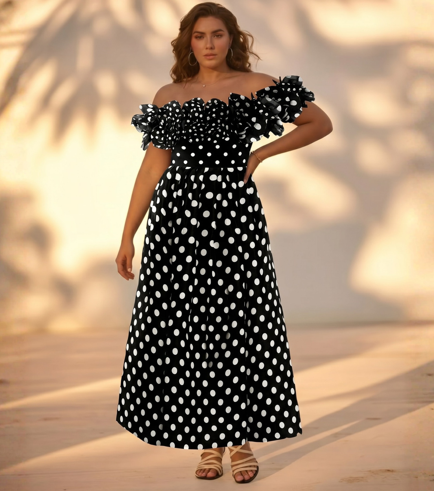 Plus Size Bandeau Polka Dot Print One Piece Swimsuit and Skirt