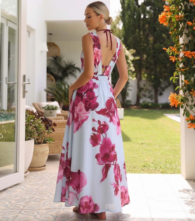 Abstract Floral Printed Two-piece Swimsuit and Skirt