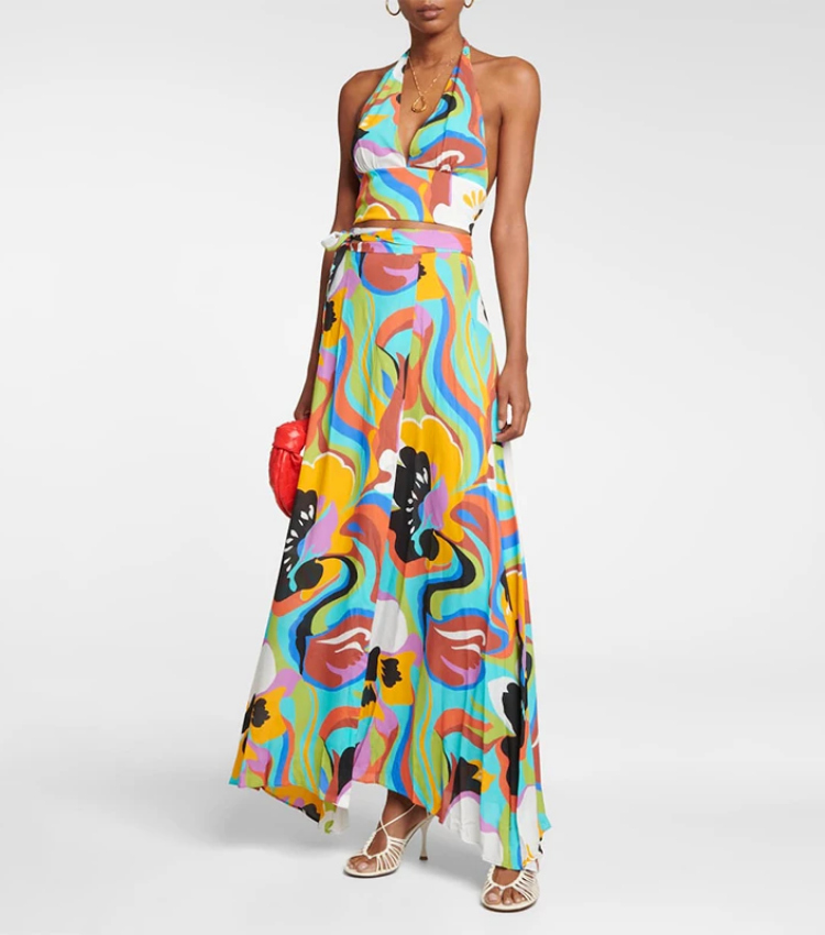 Color Block Halter Bikini Swimsuit and Skirt Flaxmaker