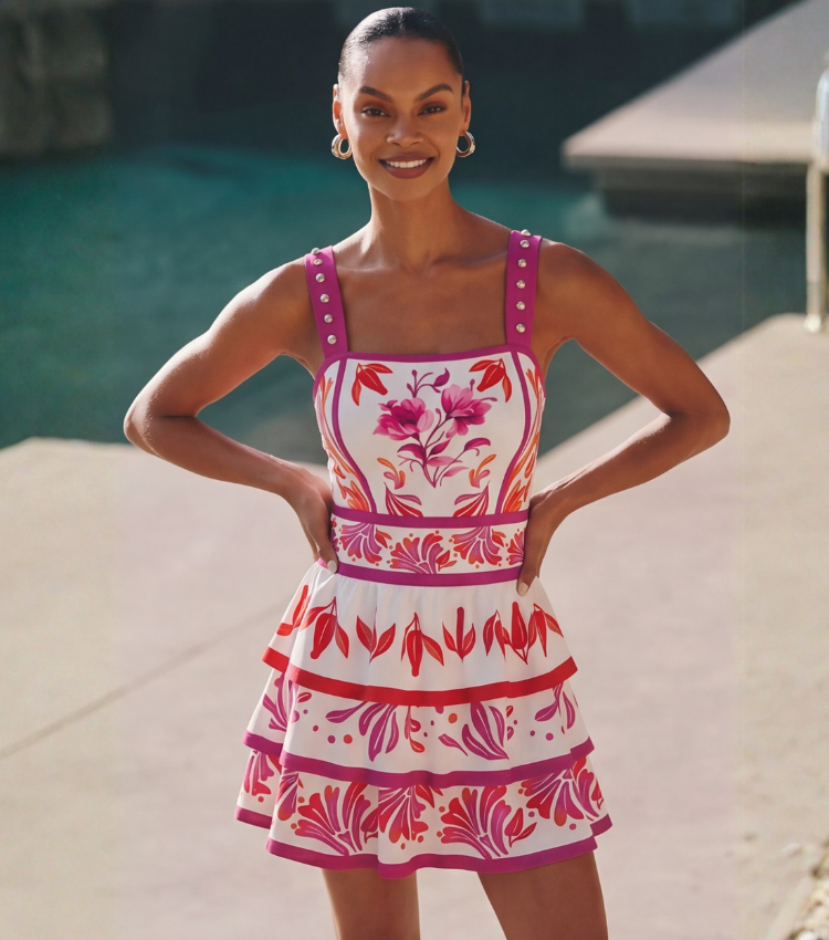 Pearl Strap Fuchsia & Coral Print Floral Slim & Sculpt Swimsuit Set(s)