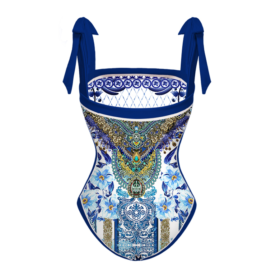 Reversible Tie-shoulder One Piece Swimsuit and Sarong Flaxmaker