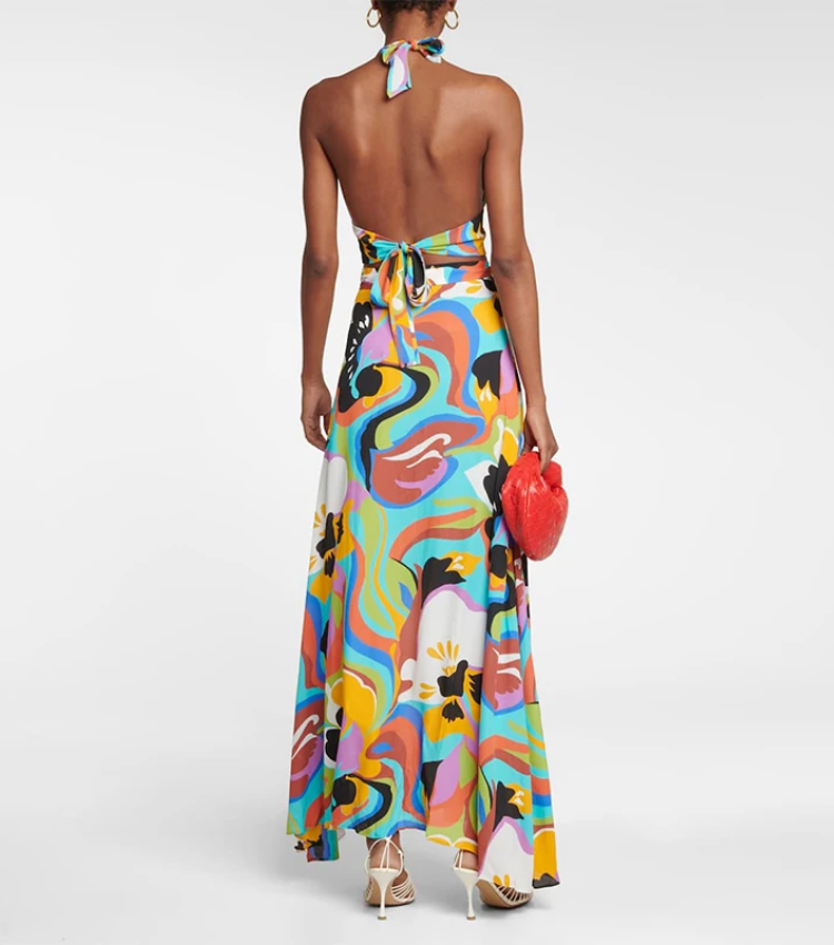 Color Block Halter Bikini Swimsuit and Skirt Flaxmaker