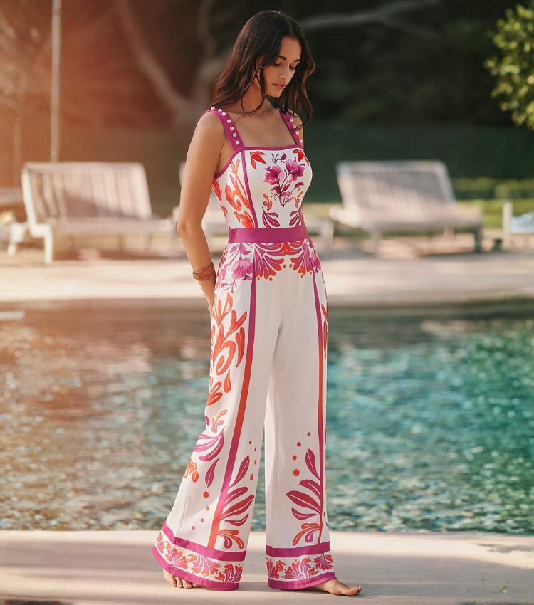 Pearl Strap Fuchsia & Coral Print Floral Slim & Sculpt Swimsuit Set(s)