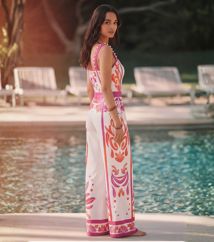 Pearl Strap Fuchsia & Coral Print Floral Slim & Sculpt Swimsuit Set(s)