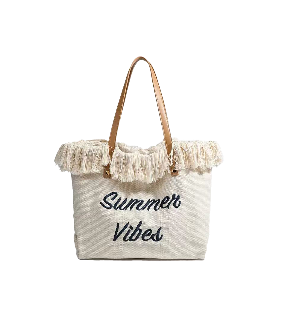 Canvas Tote Bag with Embroidered Lettering