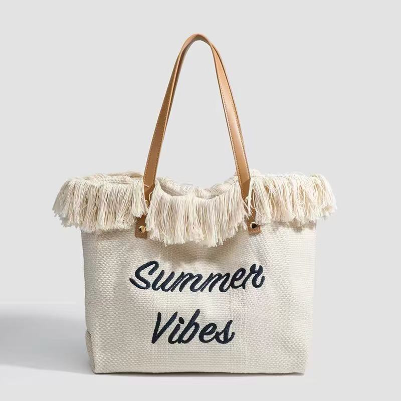 Canvas Tote Bag with Embroidered Lettering