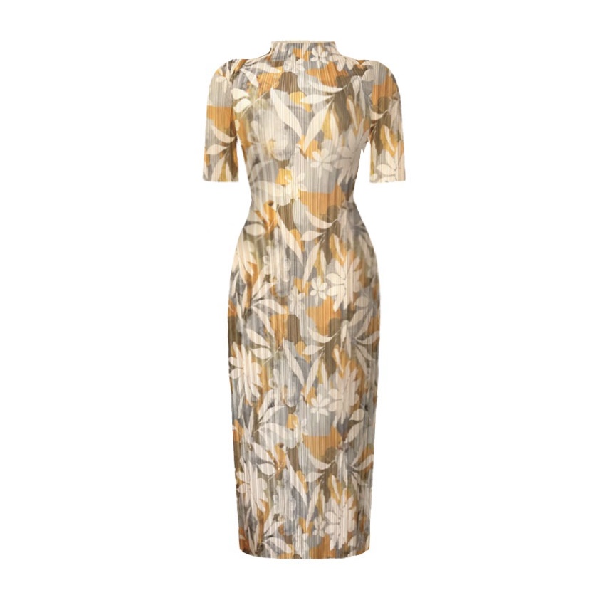 Flowered Pleated Midi Dress