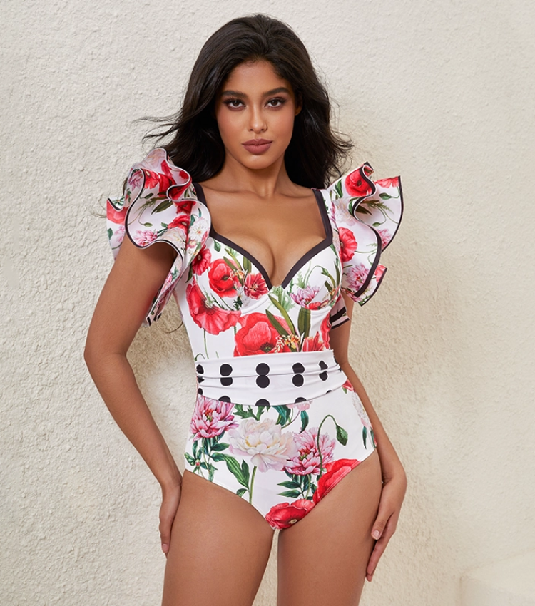 Rose Printed One Piece Swimsuit and Skirt Flaxmaker