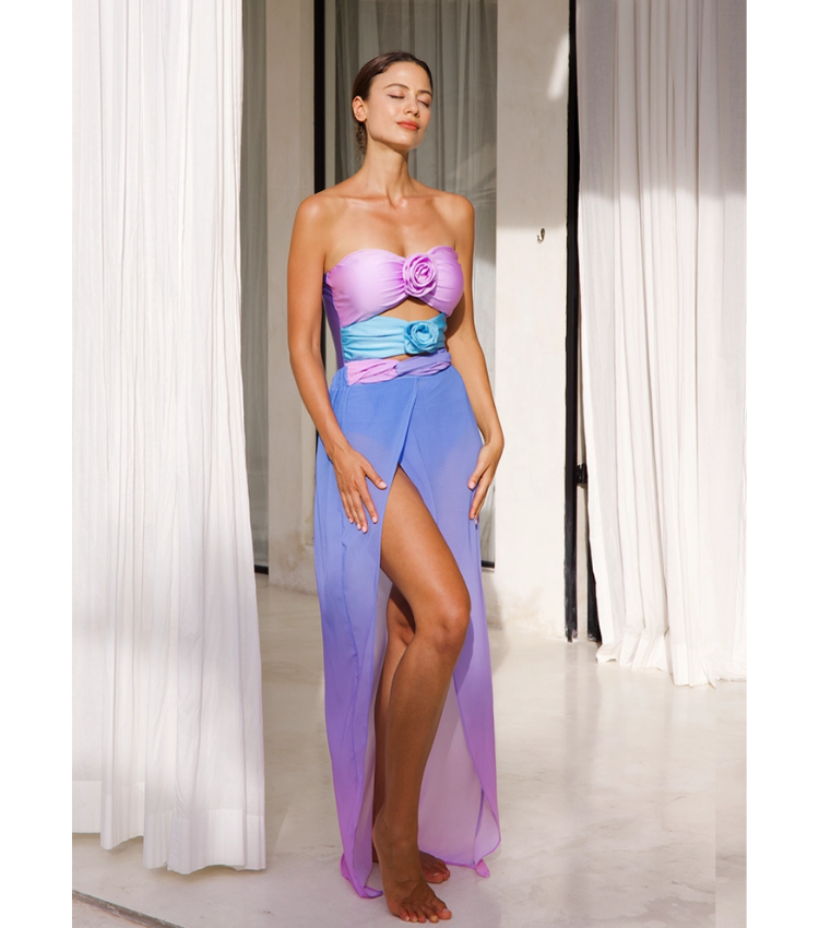 Removable Shoulder Strap Sling Cut Out One Piece Swimsuit and Skirt