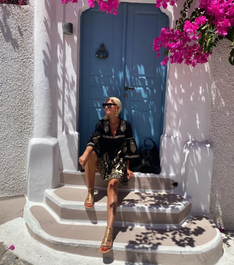 Vacation Printed Bell Sleeve Mini Dress