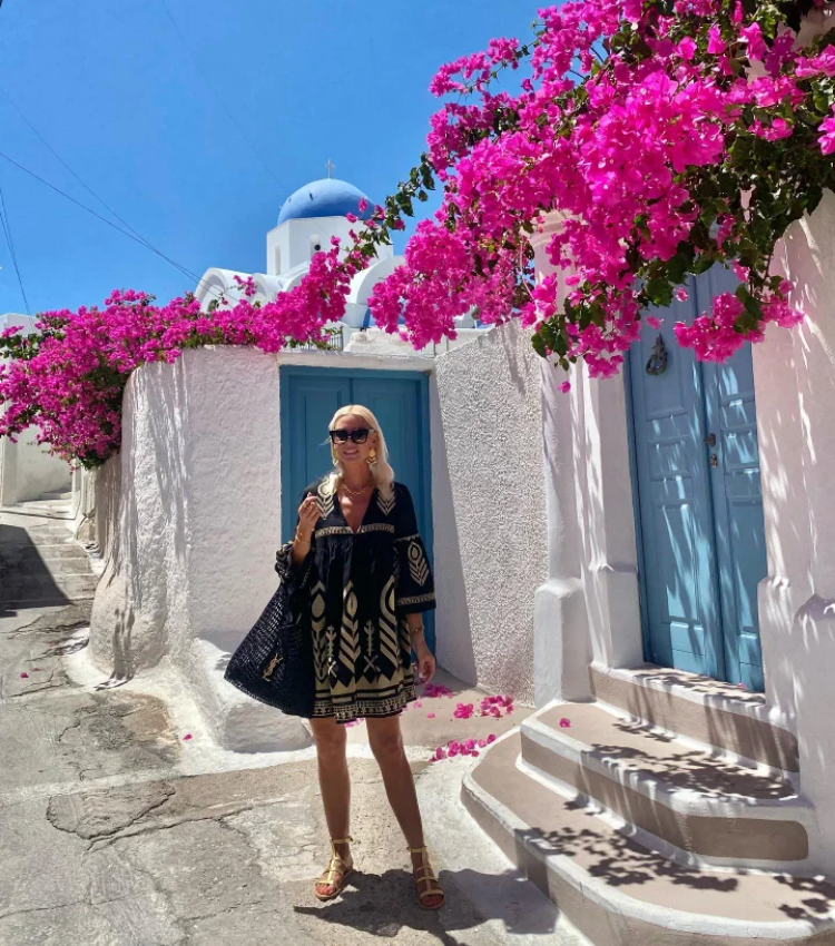 Vacation Printed Bell Sleeve Mini Dress