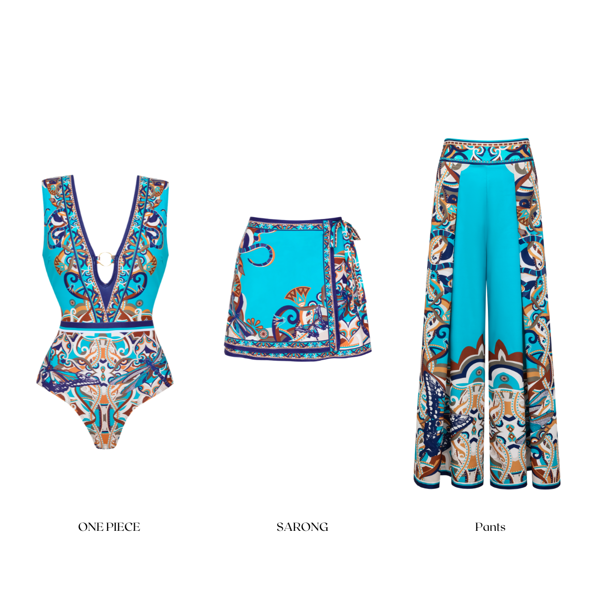 Butterfly and Dragonfly V-neck Hollow Print One Piece Swimsuit and Pants