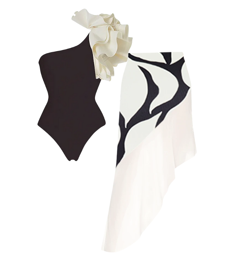 Ruffle One Shoulder One Piece Swimsuit and Skirt Flaxmaker