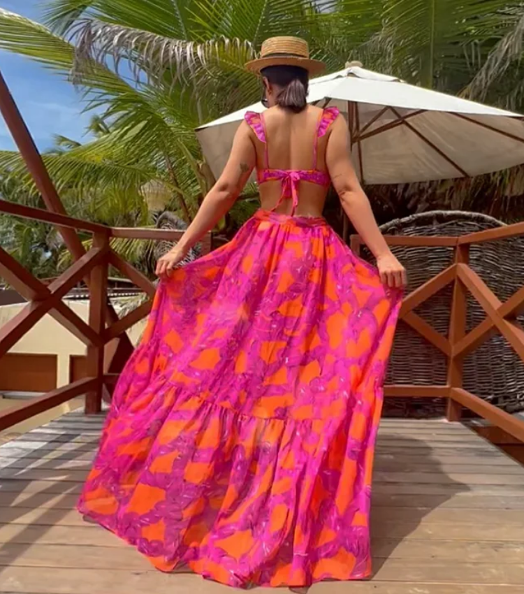 Mini Ruffled Printed Bikini Swimsuit and Skirt