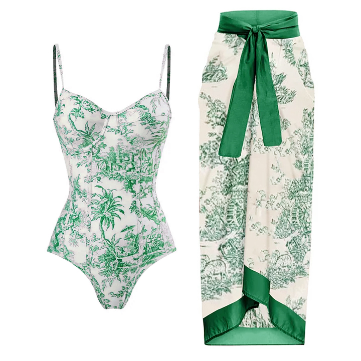 Underwired Vintage Printed One Piece Swimsuit and Sarong Flaxmaker
