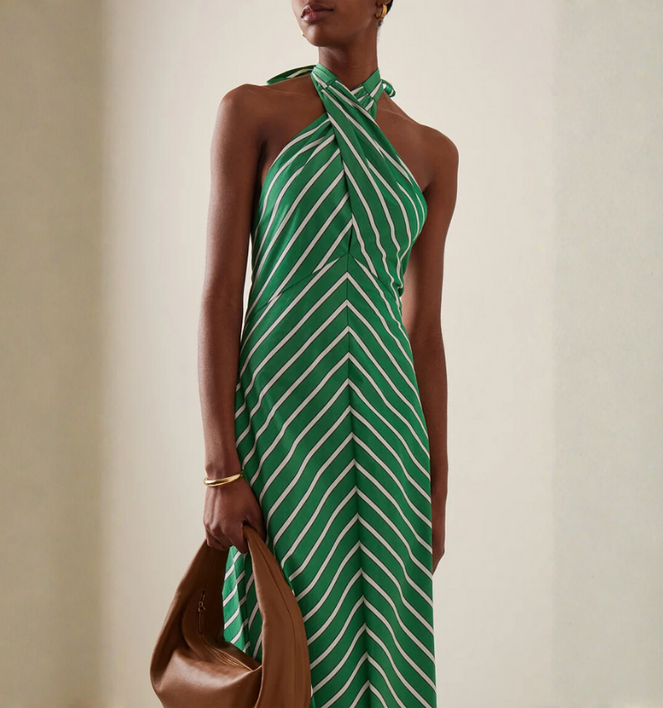 Halter Striped Print Midi Dress