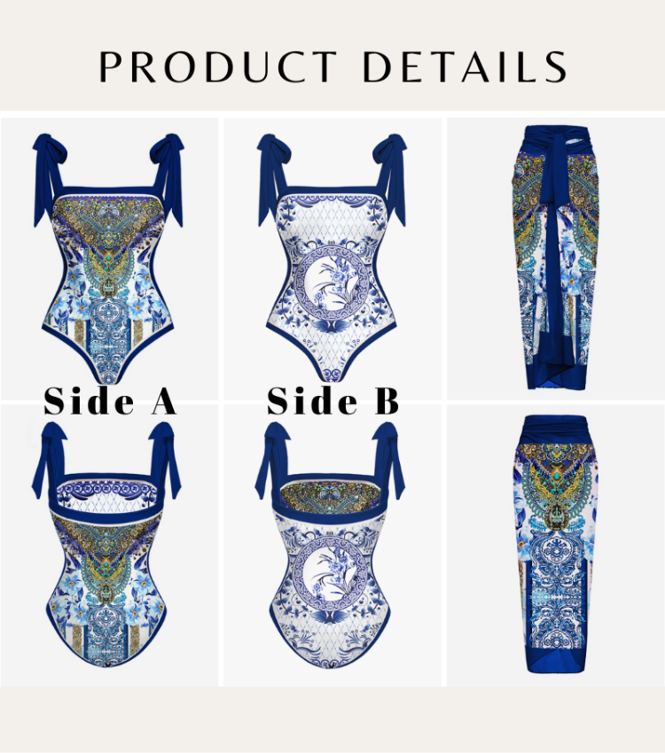 Reversible Tie-shoulder One Piece Swimsuit and Sarong Flaxmaker