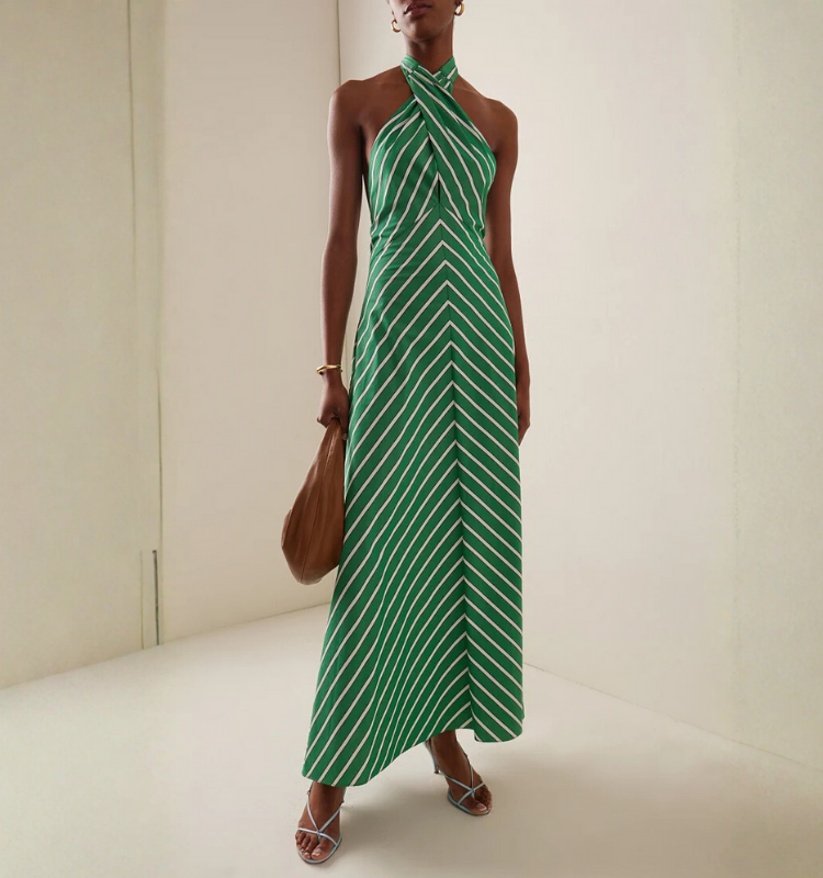 Halter Striped Print Midi Dress