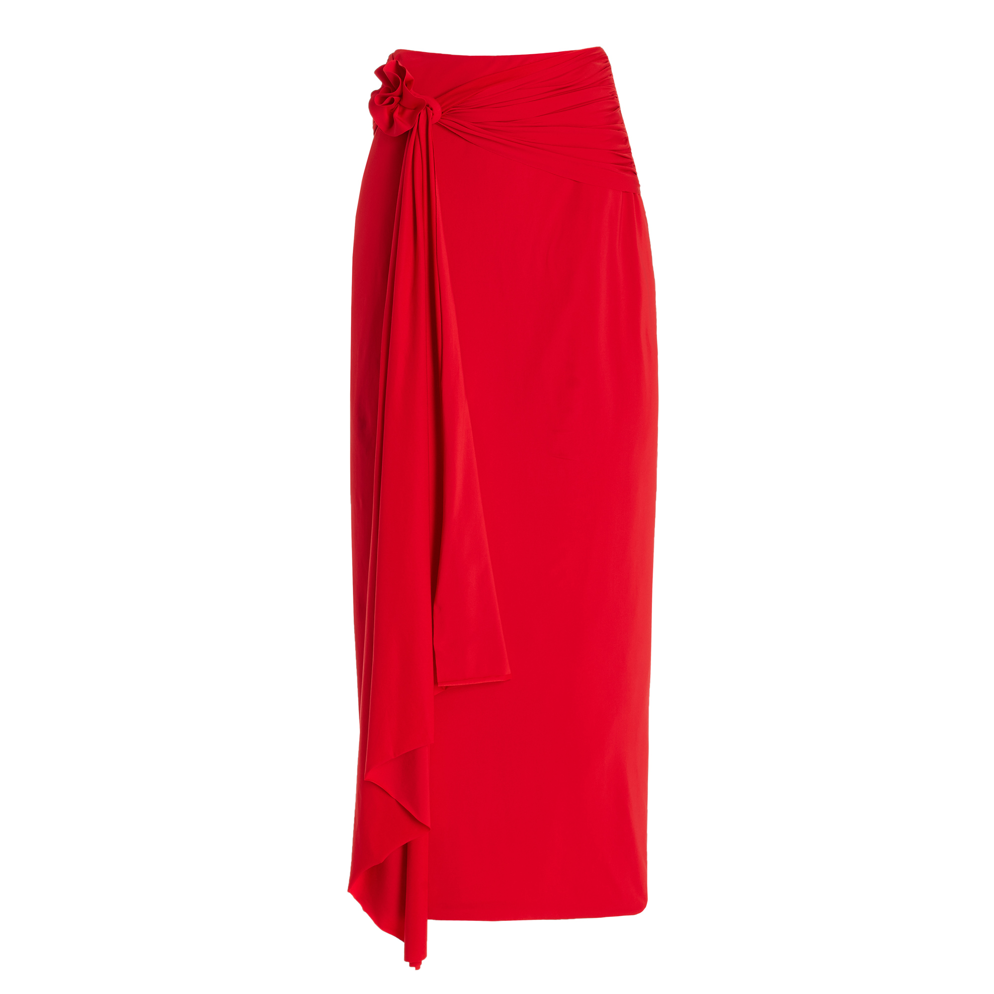 One Shoulder 3D Flower Red Solid Color One Piece Swimsuit and Skirt