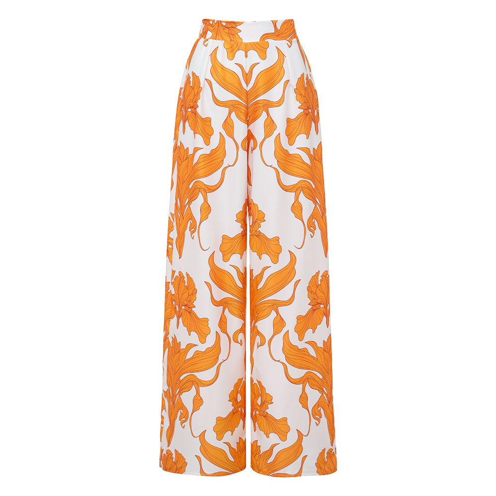 One Shoulder Iris Print One Piece Swimsuit and Pants