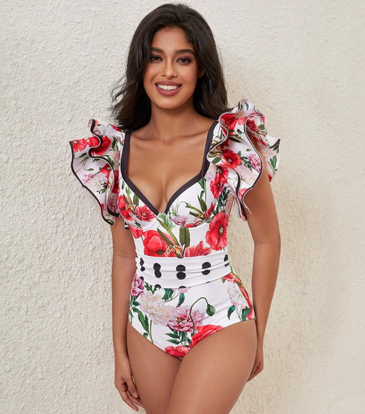 Rose Printed One Piece Swimsuit and Skirt Flaxmaker