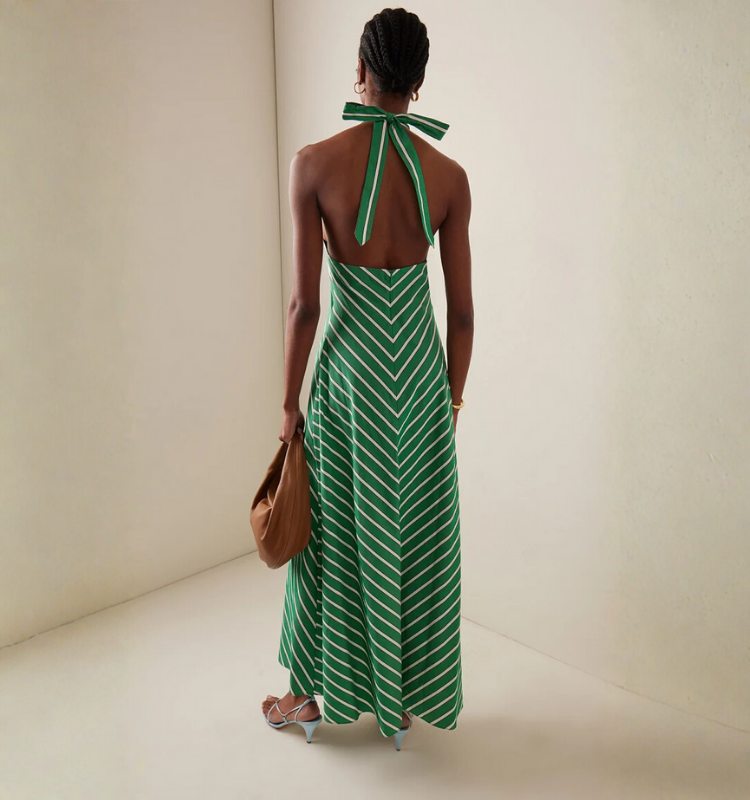 Halter Striped Print Midi Dress