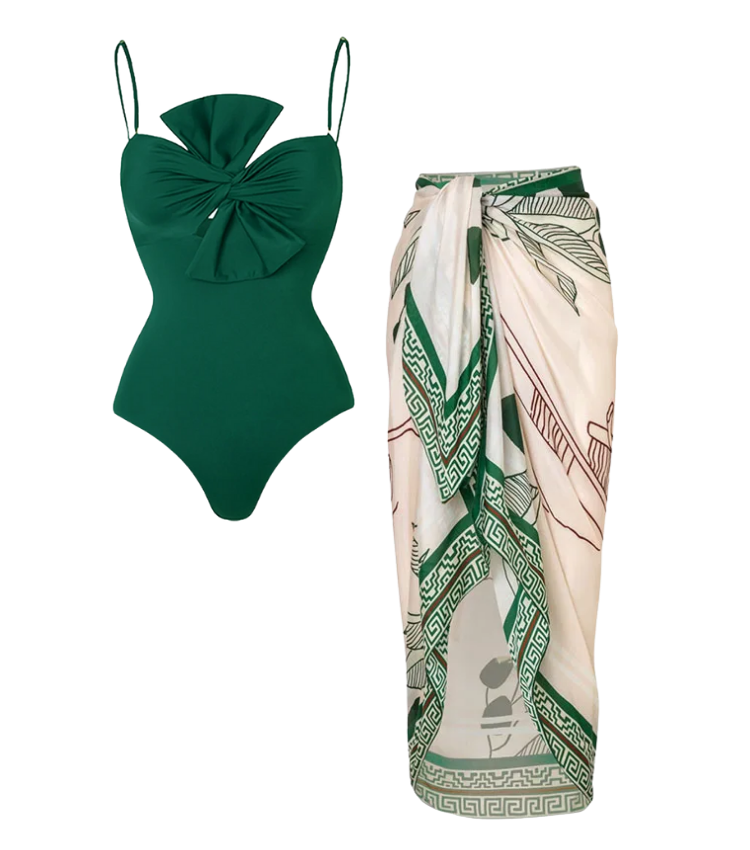 Bow Front One Piece Swimsuit and Sarong Flaxmaker