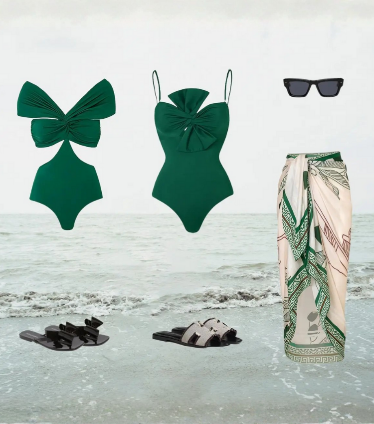 Bow Front One Piece Swimsuit and Sarong Flaxmaker