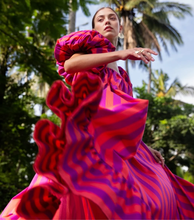 Detachable Sleeves Three-way Color Block Striped Maxi Dress