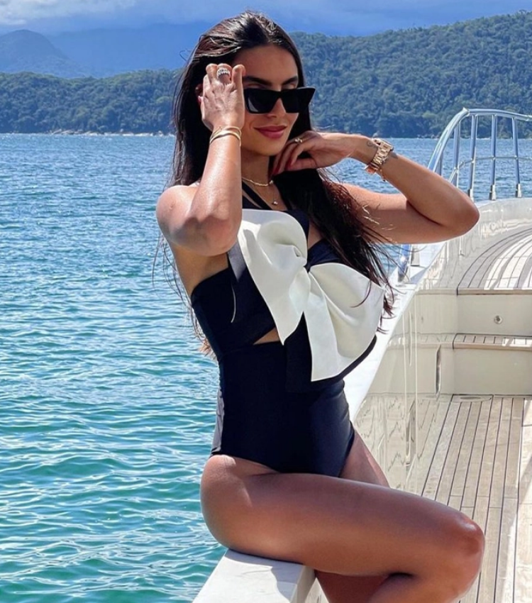 Halter Bow Color Block One Piece Swimsuit and Skirt Flaxmaker